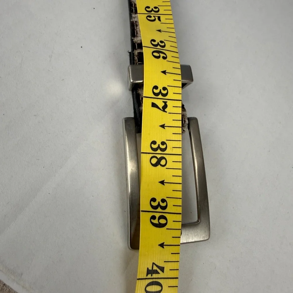 Elite Fresno California Giraffe Print Calf Hair Leather Belt Large Silver